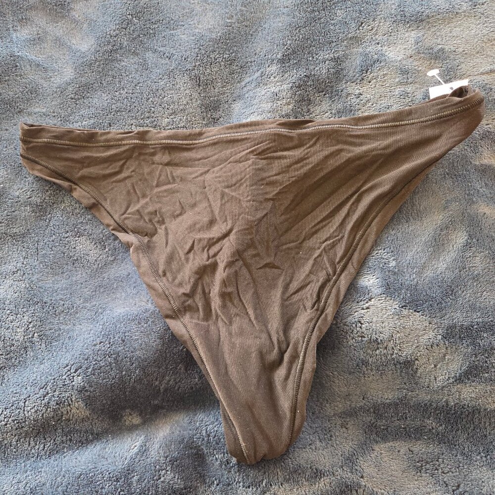 Aerie black semi sheer hi-cut thong panties size L